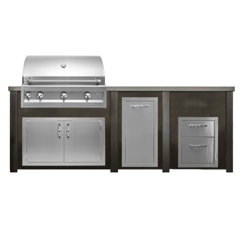 Haven 8 Ft. Outdoor Kitchen Island | Professional Grill, Double Door, Trash Drawer, Double Drawer