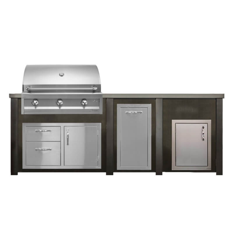 Haven 8 Ft. Outdoor Kitchen Island | Artisan Series 36" Grill, Combo, Trash Drawer, Left Access Door