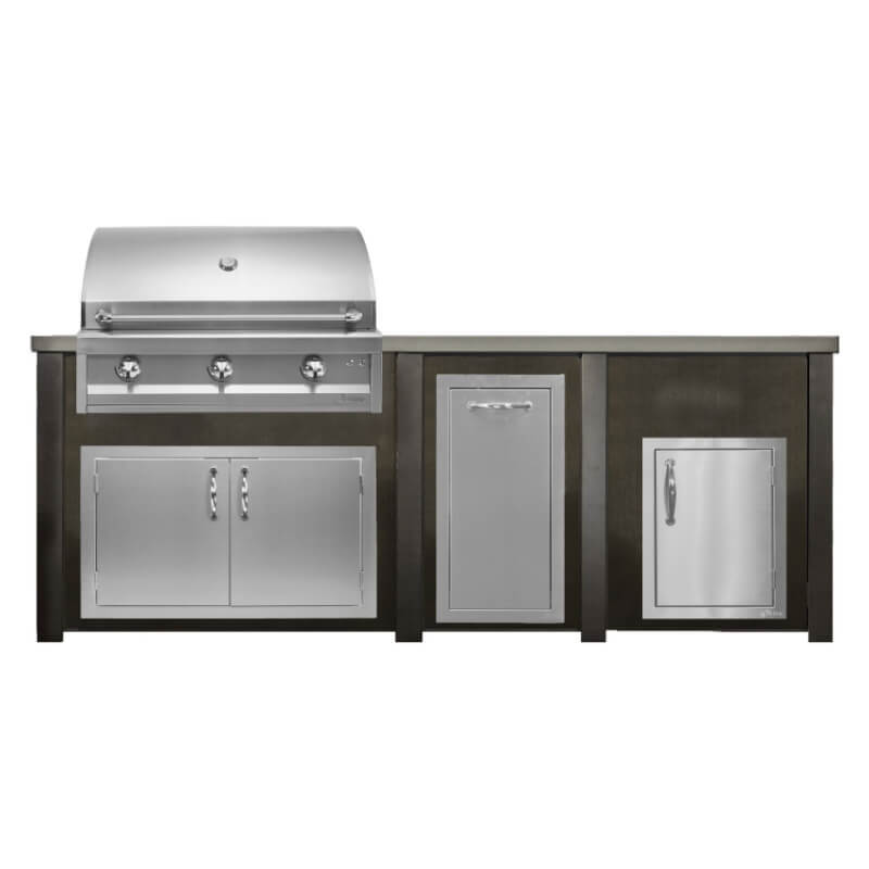 Haven 8 Ft. Outdoor Kitchen Island | American Eagle Grill, Double Door, Trash Drawer, Right Access Door