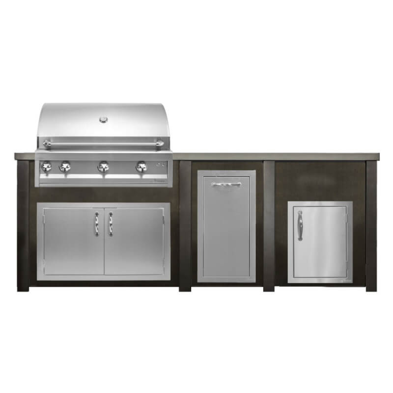 Haven 8 Ft. Outdoor Kitchen Island | Professional Grill, Double Door, Trash Drawer, Right Access Door