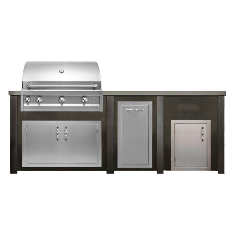 Haven 8 Ft. Outdoor Kitchen Island | Professional Grill, Double Door, Trash Drawer, Left Access Door