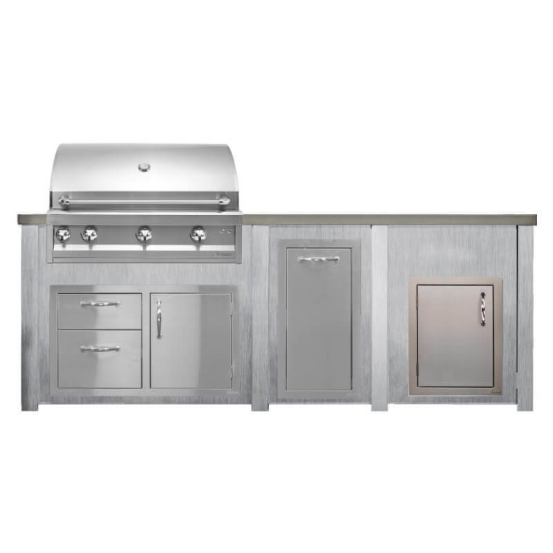 Haven 8 Ft. Outdoor Kitchen Island Professional Grill, Combo, Trash Drawer, Left Single Door
