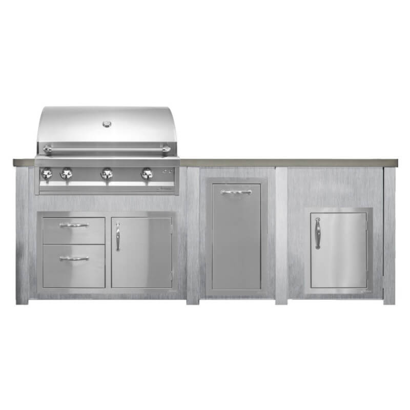 Haven 8 Ft. Outdoor Kitchen Island | Professional Grill, Combo, Trash Drawer, & Right Side Single Door