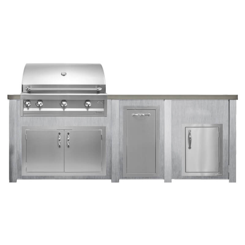 Haven 8 Ft. Outdoor Kitchen Island | Professional Grill, Double Door, Trash Drawer, & Right Side Single Door