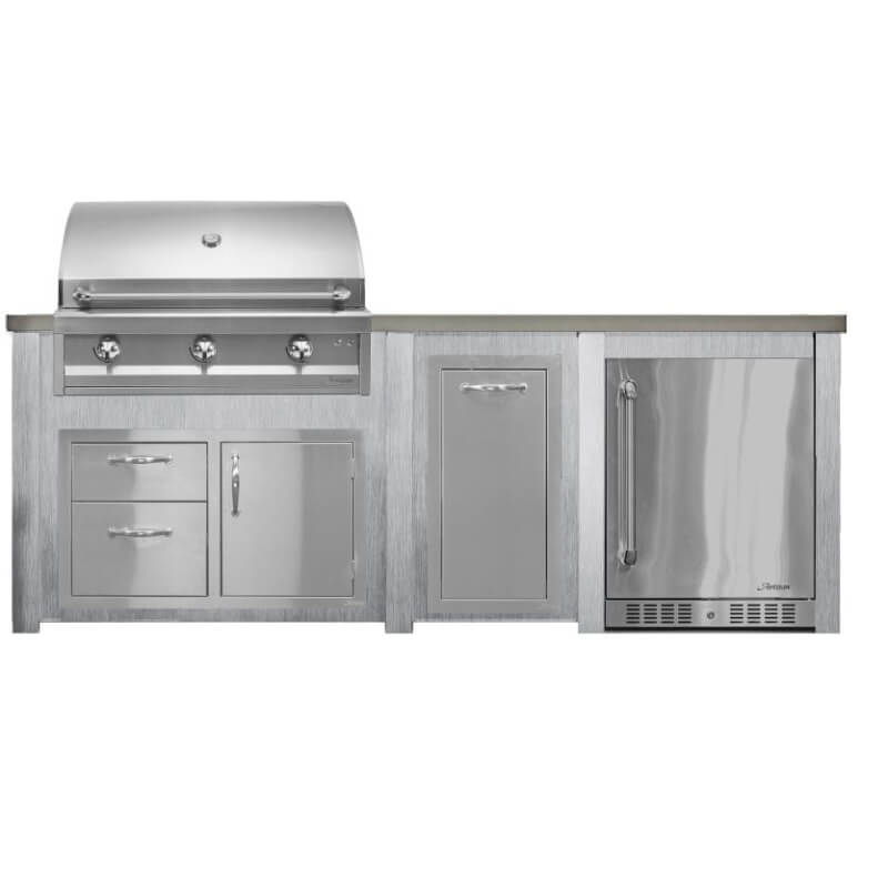 Haven 8 Ft. Outdoor Kitchen Island | American Eagle Grill & Combo & Right Side Fridge