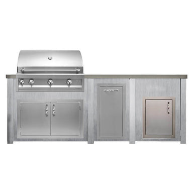 Haven 8 Ft. Outdoor Kitchen Island Professional Grill, Double Door, Trash Drawer, Left Single Door