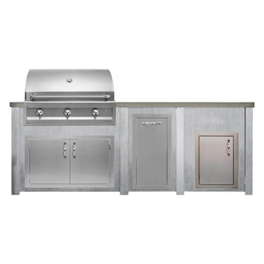 Haven 8 Ft. Outdoor Kitchen Island American Eagle Grill, Double Door, Trash Drawer, Left Single Door