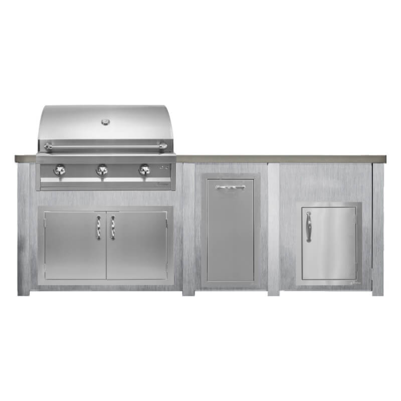 Haven 8 Ft. Outdoor Kitchen Island | Artisan Series 36" Grill, Double Door, Trash Drawer, & Right Single Door