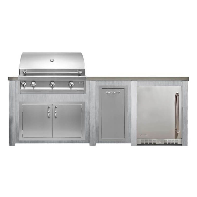 Haven 8 Ft. Outdoor Kitchen Island w/ Artisan 36-Inch Grill, Access Doors, Trash Center & 24-Inch Refrigerator - Harbor Gray