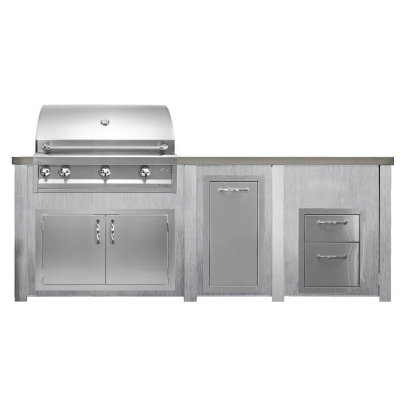 Haven 8 Ft. Outdoor Kitchen Island | Professional Grill, Double Door, Trash Drawer, Double Drawer
