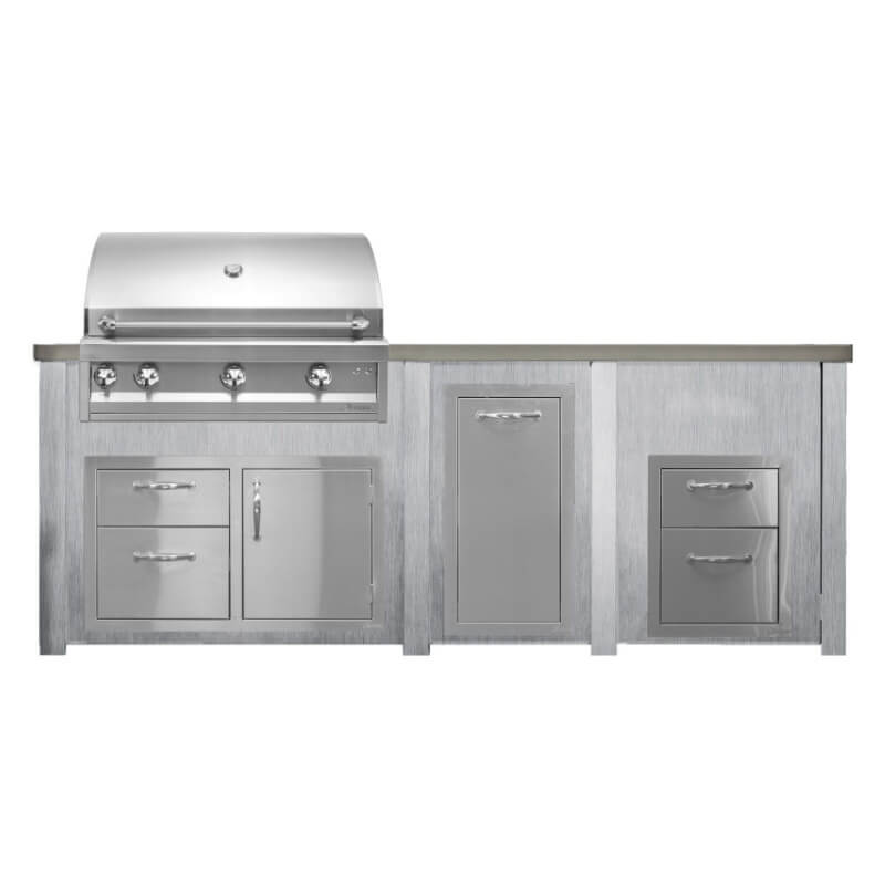 Haven 8 Ft. Outdoor Kitchen Island | Professional Grill, Combo, Trash Drawer, Double Drawer