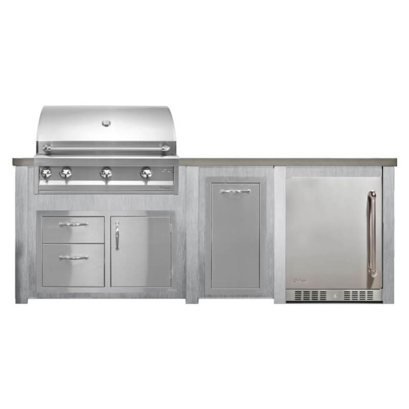Haven 8 Ft. Outdoor Kitchen Island | American Professional Grill & Combo & Left Side Fridge