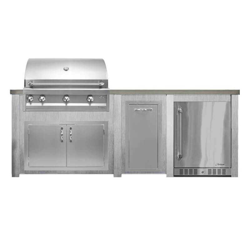 Haven 8 Ft. Outdoor Kitchen Island | American Professional Grill & Double Door & Right Side Fridge