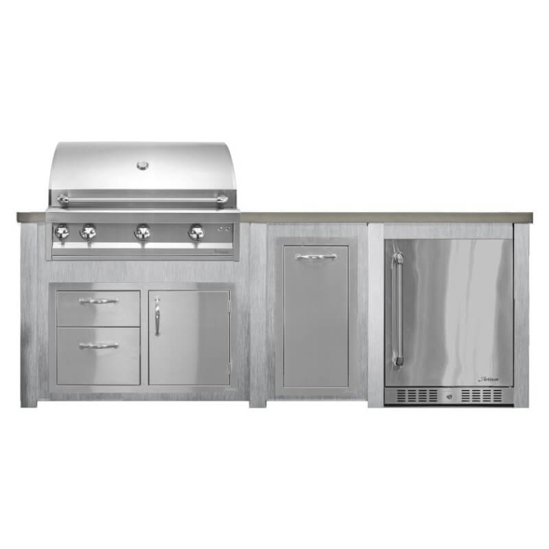 Haven 8 Ft. Outdoor Kitchen Island | American Professional Grill & Combo & Right Side Fridge