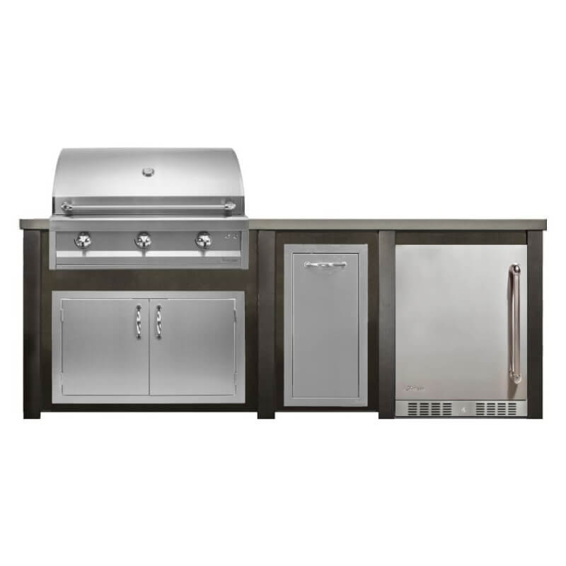 Haven 8 Ft. Outdoor Kitchen Island | Artisan American Eagle Grill & Double Door & Left Side Fridge