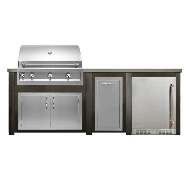 Haven 8 Ft. Outdoor Kitchen Island | Artisan Professional Grill & Double Door & Left Side Fridge