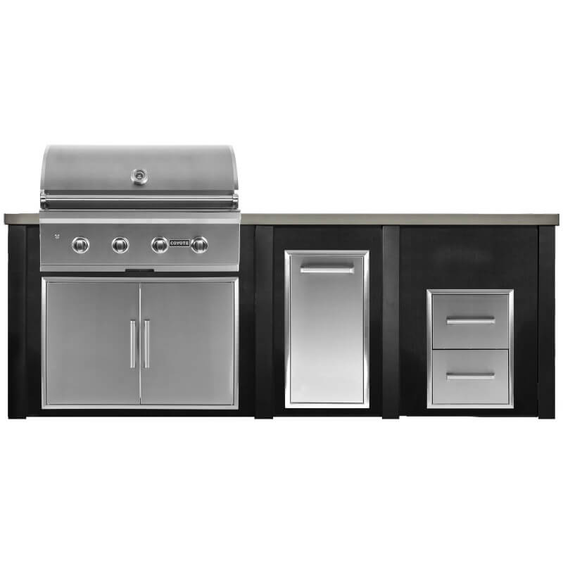 Haven 8 Ft. Outdoor Kitchen | Coyote C Series Grill, Double Door, Trash Drawer & Double Drawer