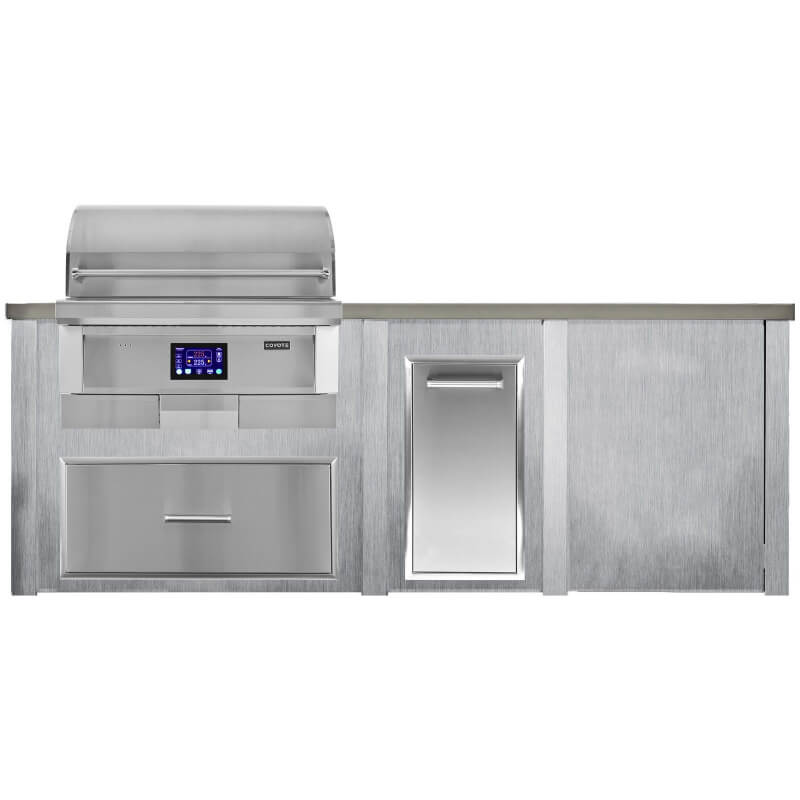 Haven 8 Ft. Outdoor Kitchen Island | Coyote Pellet Grill, Storage Drawer, & Trash Drawer