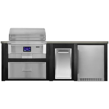 Haven 8 Ft. Outdoor Kitchen Island | Pellet Grill, Storage Drawer, Trash Drawer, & Azure Fridge