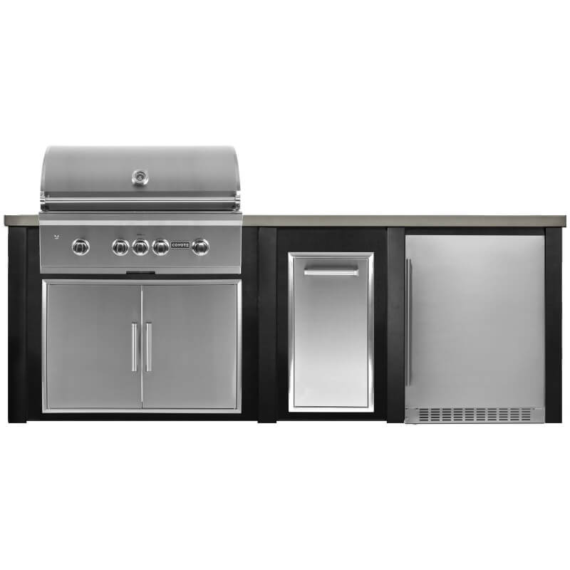 Haven 8 Ft. Outdoor Kitchen | Coyote S-Series, Double Doors, Trash, Azure Fridge
