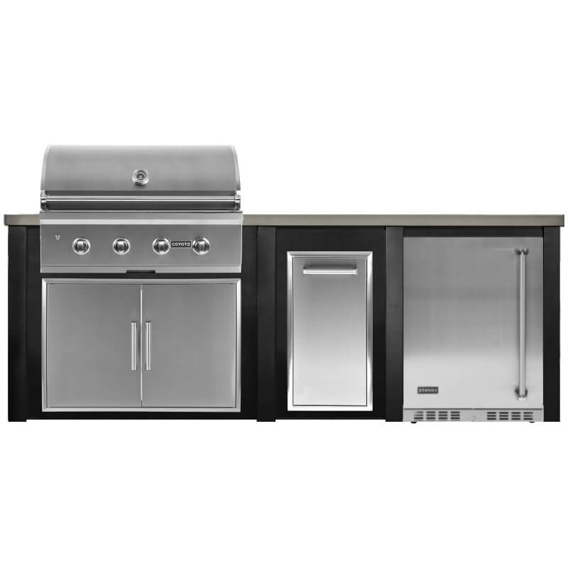 Haven 8 Ft. Outdoor Kitchen | Coyote C-Series, Double Doors, Trash, Coyote Left Hinged Fridge