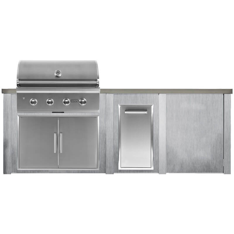 Haven 8 Ft. Outdoor Kitchen Island | Coyote C-Series, Double Door, & Trash Drawer