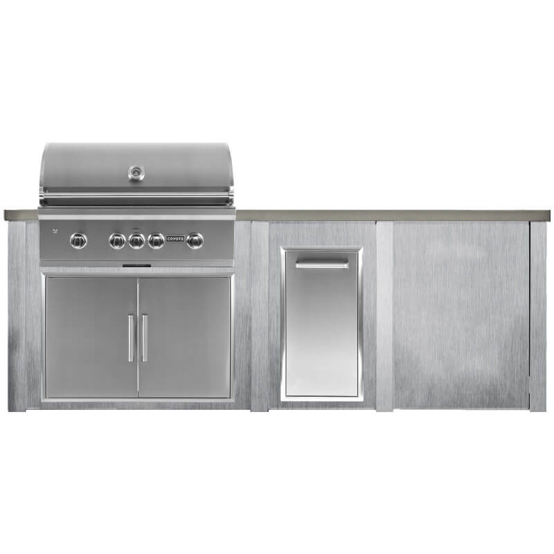 Haven 8 Ft. Outdoor Kitchen Island | Coyote S-Series, Double Door, & Trash Drawer