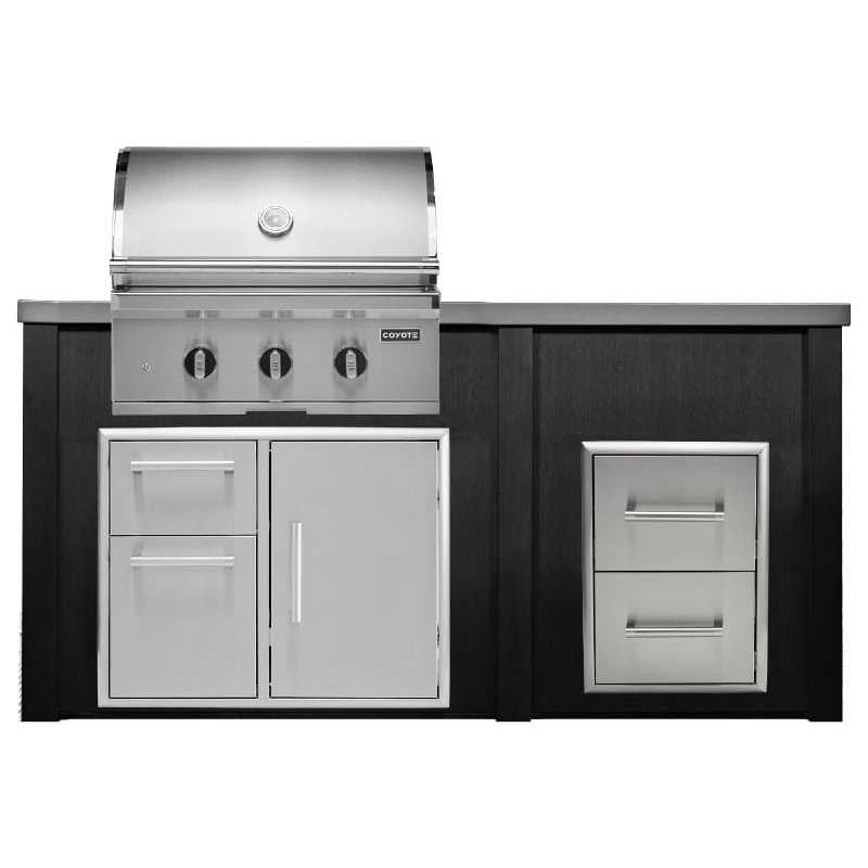 Haven 6 Ft. Outdoor Kitchen Island w/ Coyote SL-Series 30-Inch Grill, Door Drawer Combo & 2 Drawer Cabinet - Brushed Black