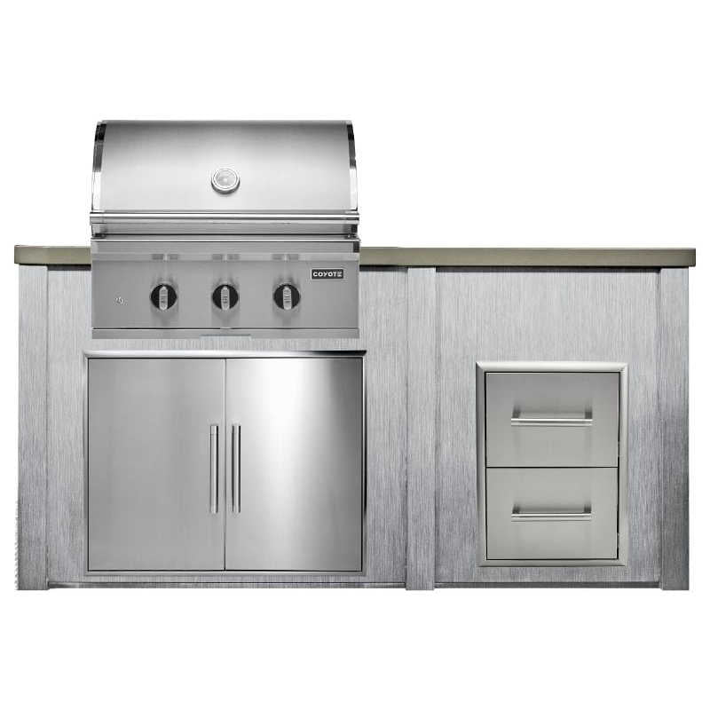 Haven 6 Ft. Outdoor Kitchen Island w/ Coyote SL-Series 30-Inch Grill, Double Access Door & 2 Drawer Cabinet - Harbor Gray