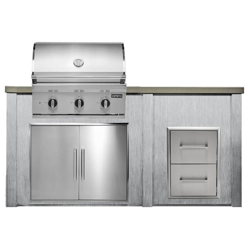 Haven 6 Ft. Outdoor Kitchen Island w/ Coyote 30-Inch Gas Grill, 31-Inch Double Door, & Double Drawer - Harbor Gray