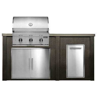 Haven 6 Ft. Outdoor Kitchen Island w/ Coyote 30-Inch Gas Grill, 31-Inch Double Door, & Trash Center - Antique Bronze