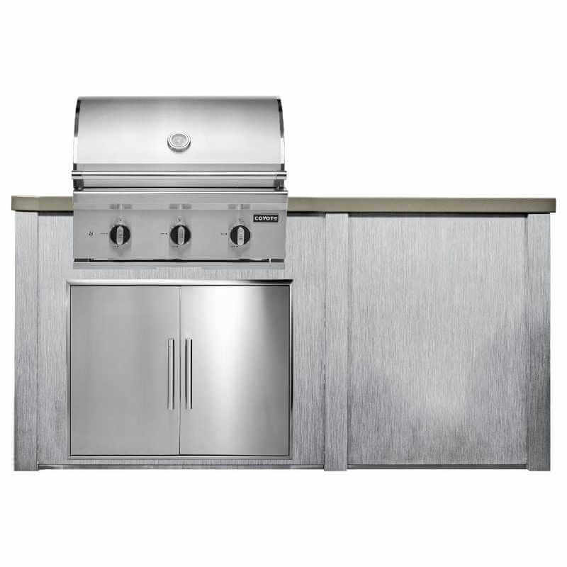 Haven 6 Ft. Outdoor Kitchen Island w/ Coyote 30-Inch Gas Grill & 31-Inch Double Door - Harbor Gray