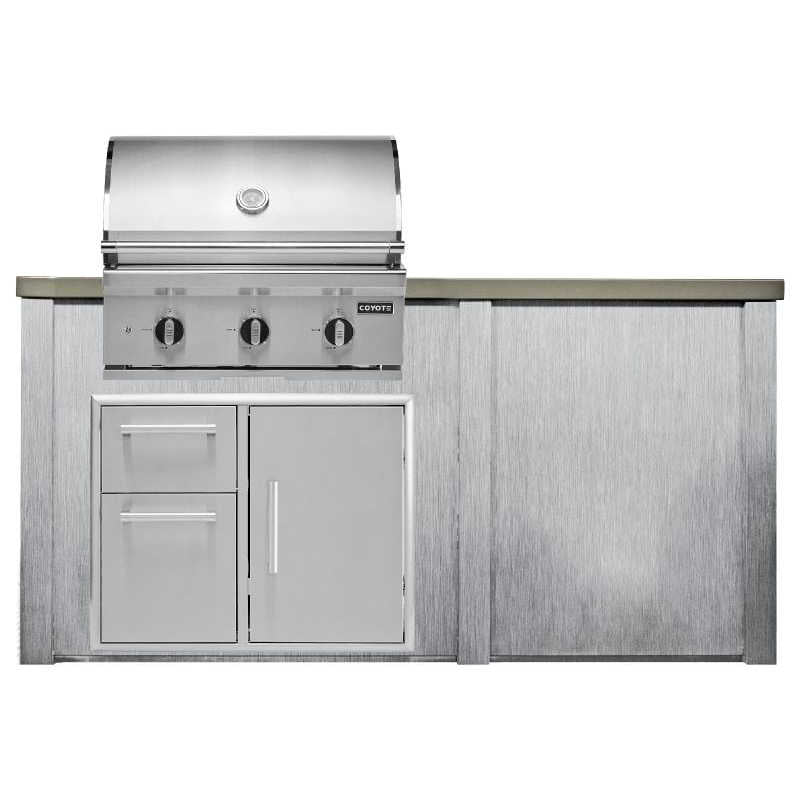 Haven 6 Ft. Outdoor Kitchen Island w/ Coyote C-Series 30-Inch Grill & 31" Door Drawer Combo - Harbor Gray