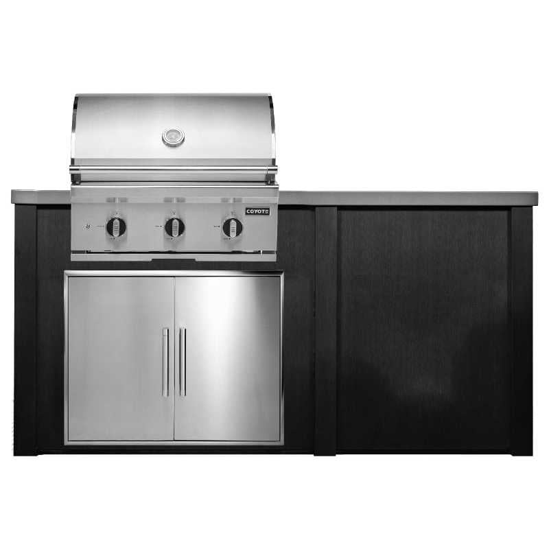 Haven 6 Ft. Outdoor Kitchen Island w/ Coyote C-Series 30-Inch Grill - Double Access Door - Brushed Black