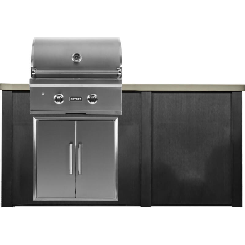 Haven 5.5 Ft. Outdoor Kitchen Island w/ Coyote C-Series 28-Inch Grill, Double Access Door - Brushed Black
