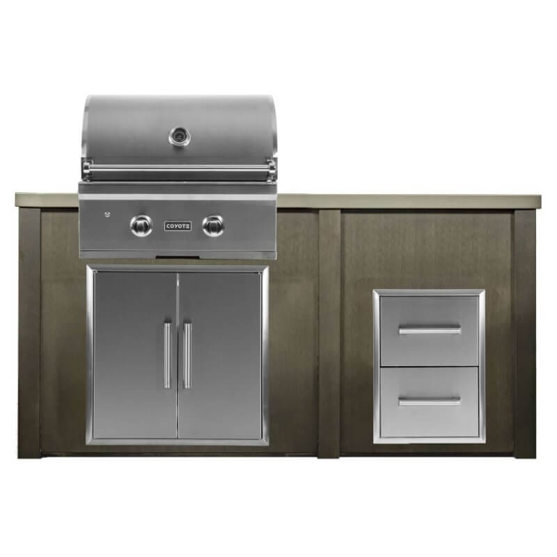 Haven 5.5 Ft. Outdoor Kitchen Island w/ Coyote C-Series 28-Inch Grill, Double Access Door & 2 Drawer Cabinet - Antique Bronze