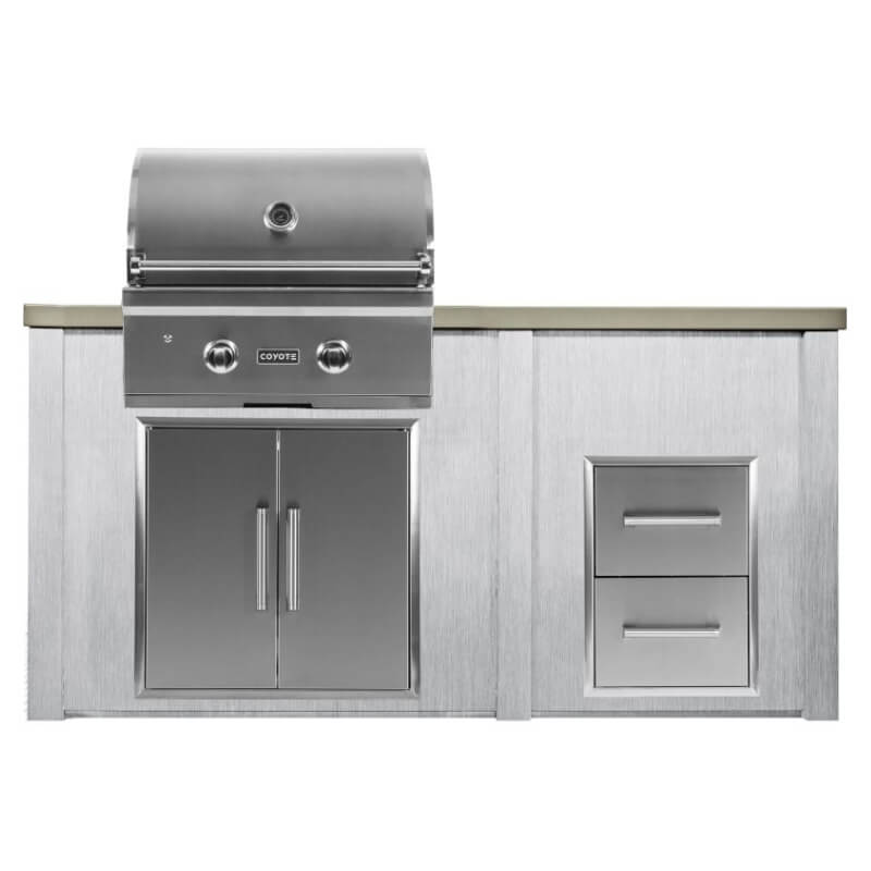 Haven 5.5 Ft. Outdoor Kitchen Island w/ Coyote C-Series 28-Inch Grill, Double Access Door & 2 Drawer Cabinet - Harbor Gray