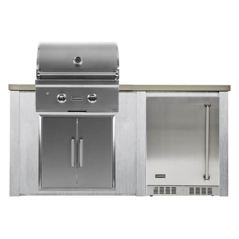 Haven 5.5 Ft. Outdoor Kitchen Island w/ Coyote C-Series 28-Inch Grill, Double Access Door & 24-Inch Refrigerator - Harbor Gray | Left Hinge