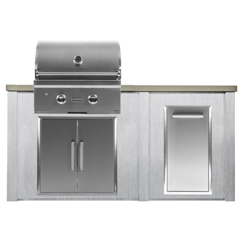 Haven 5.5 Ft. Outdoor Kitchen Island w/ Coyote C-Series 28-Inch Grill, Double Access Door & Trash Center - Harbor Gray