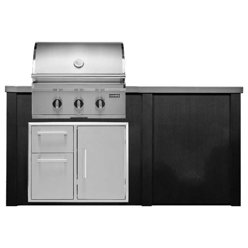 Haven 6 Ft. Outdoor Kitchen Island w/ Coyote C-Series 30-Inch Grill & 31" Door Drawer Combo- Brushed Black