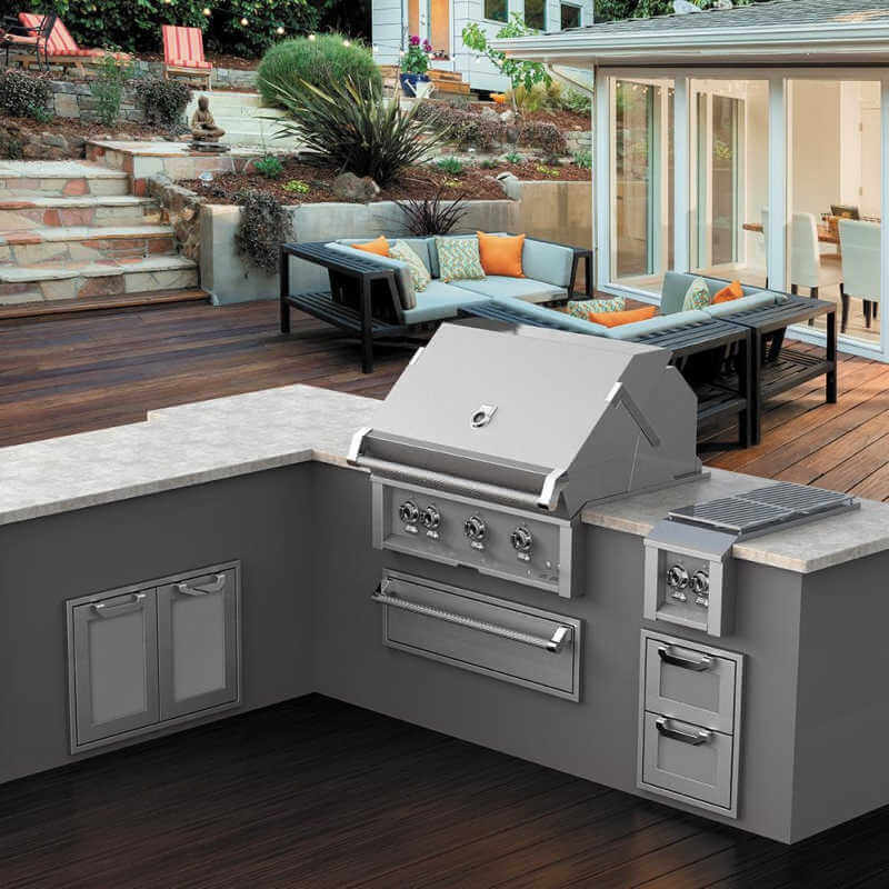 Hestan 36-Inch Built-In Gas Grill W/ Rotisserie | Shown in Outdoor Kitchen