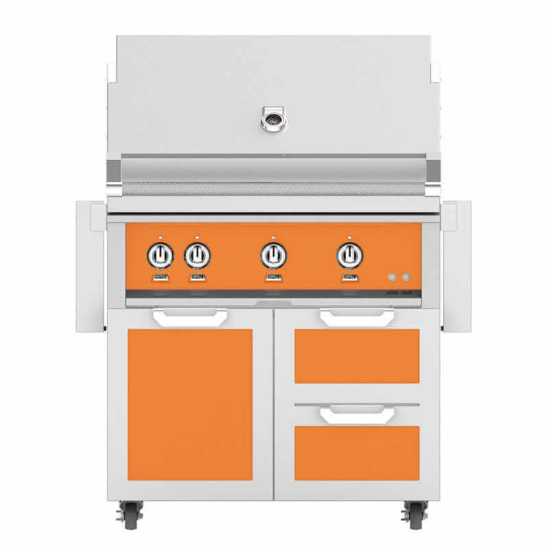 Hestan 36-Inch Gas Grill On Double Drawer & Door Tower Cart | Citrus