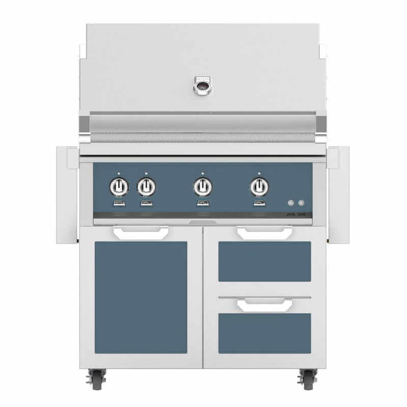 Hestan 36-Inch Gas Grill On Double Drawer & Door Tower Cart | Pacific Fog