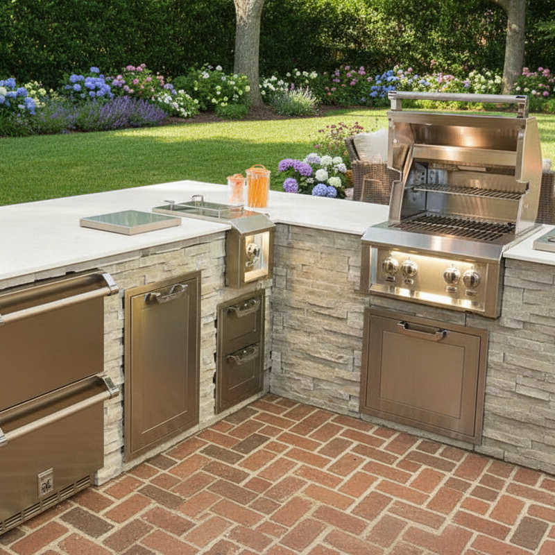 Hestan 16-Inch Double Storage Drawers | Shown in Outdoor Kitchen