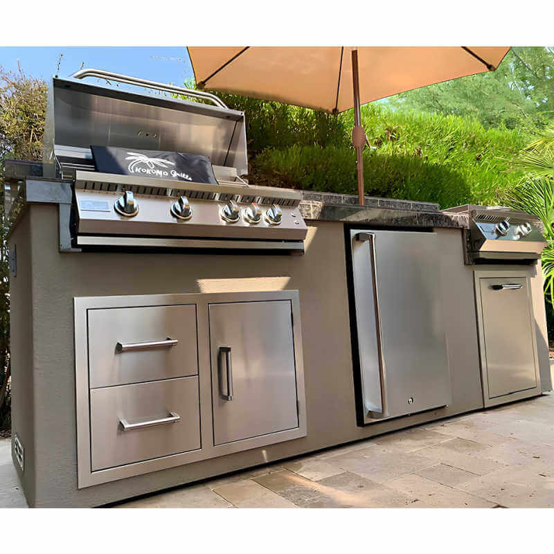 Kokomo Grills 5 Burner Griddle Combo Drawer Fridge Outdoor Kitchen | Stainless Steel Appliances