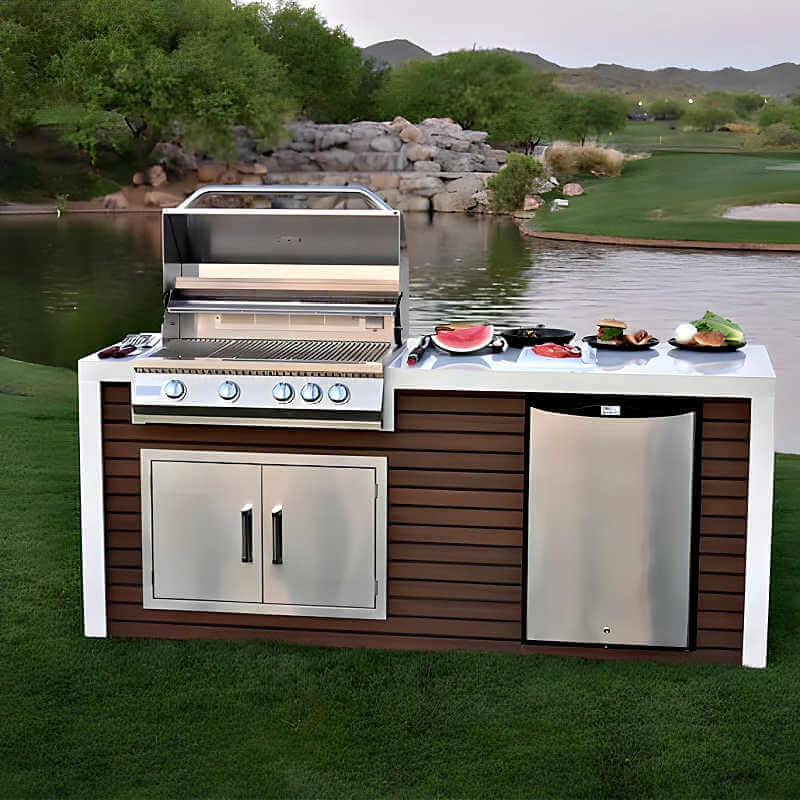 Kokomo Grills Classic Shiplap Outdoor Kitchen with Waterfall Edge 