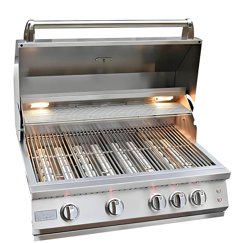 Kokomo Grills Aspen BBQ Island with 4 Burner Built In BBQ Grill | Kokomo Professional 32-Inch 4 Burner Grill Double Lined Hood