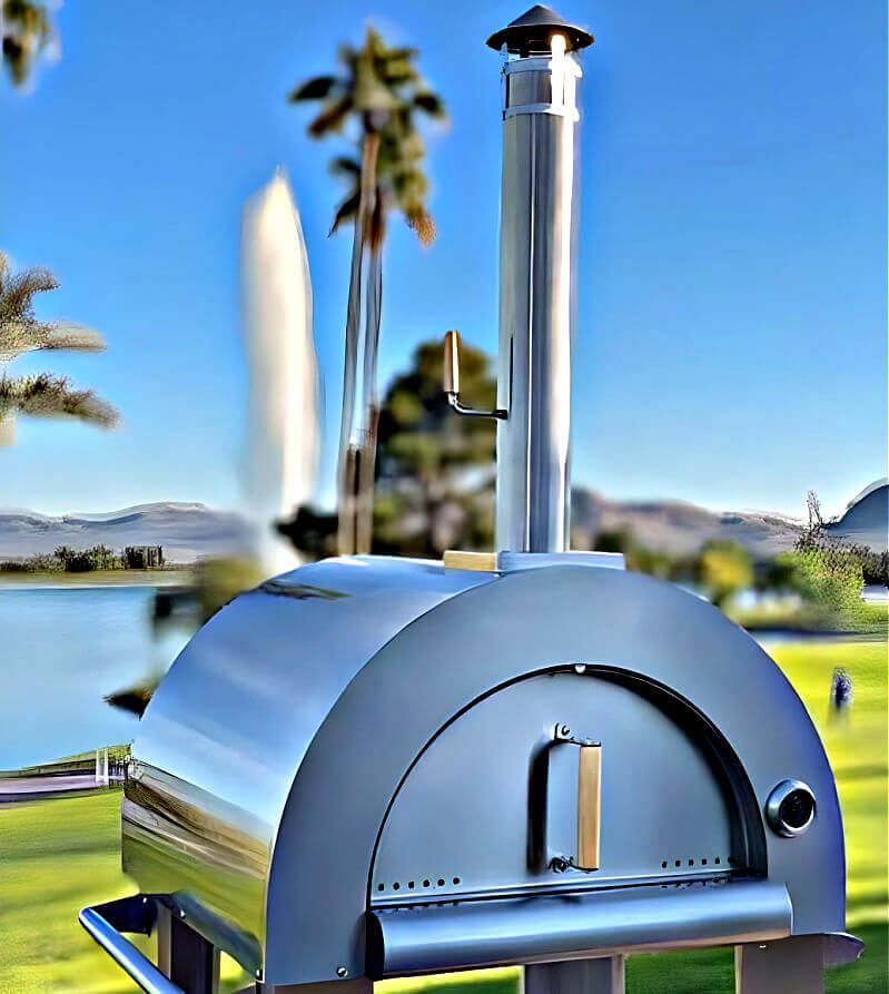 KoKoMo Grills 32 Inch Wood Fired Stainless Steel Pizza Oven in Backyard BBQ