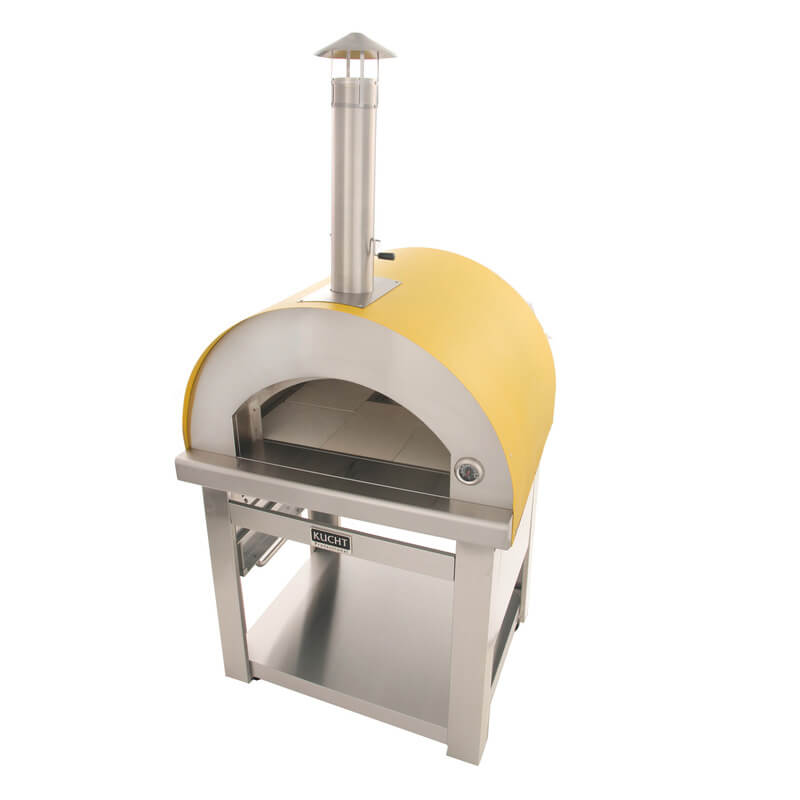 Kucht Venice Wood-Fired Outdoor Pizza Oven | Yellow Exterior Shelves Folded In