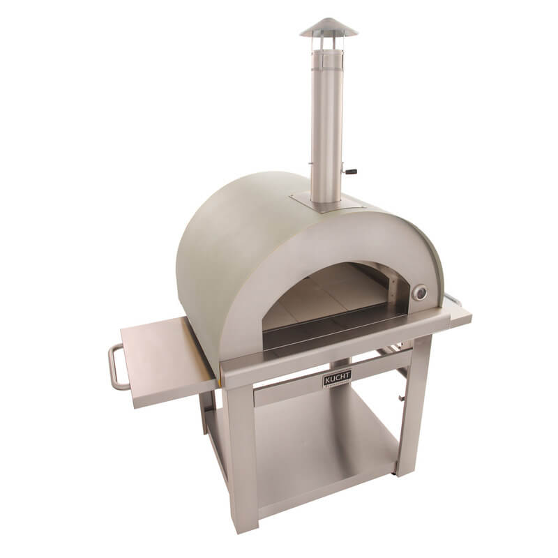 Kucht Venice Wood-Fired Outdoor Pizza Oven w/ Cart | Stainless Steel Angled View